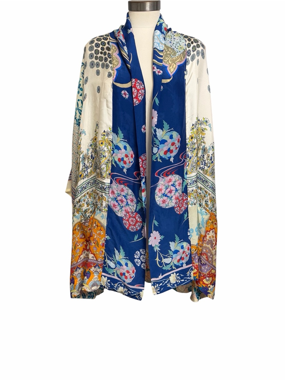 Johnny Was Floral Patchwork 100% Silk Open-Front Kimono Jacket Size M
